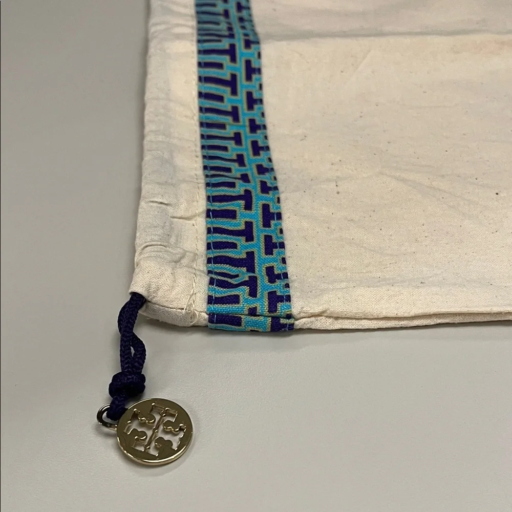 Tory Burch Cream Dust Bag with Blue Trim & gold tone logo